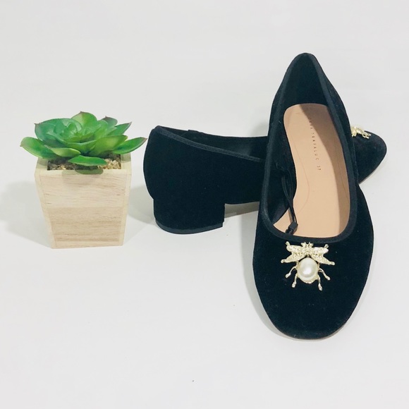 ZARA BLACK VELVET BALLERINAS WITH INSECT APPLIQUÉ - Picture 3 of 8